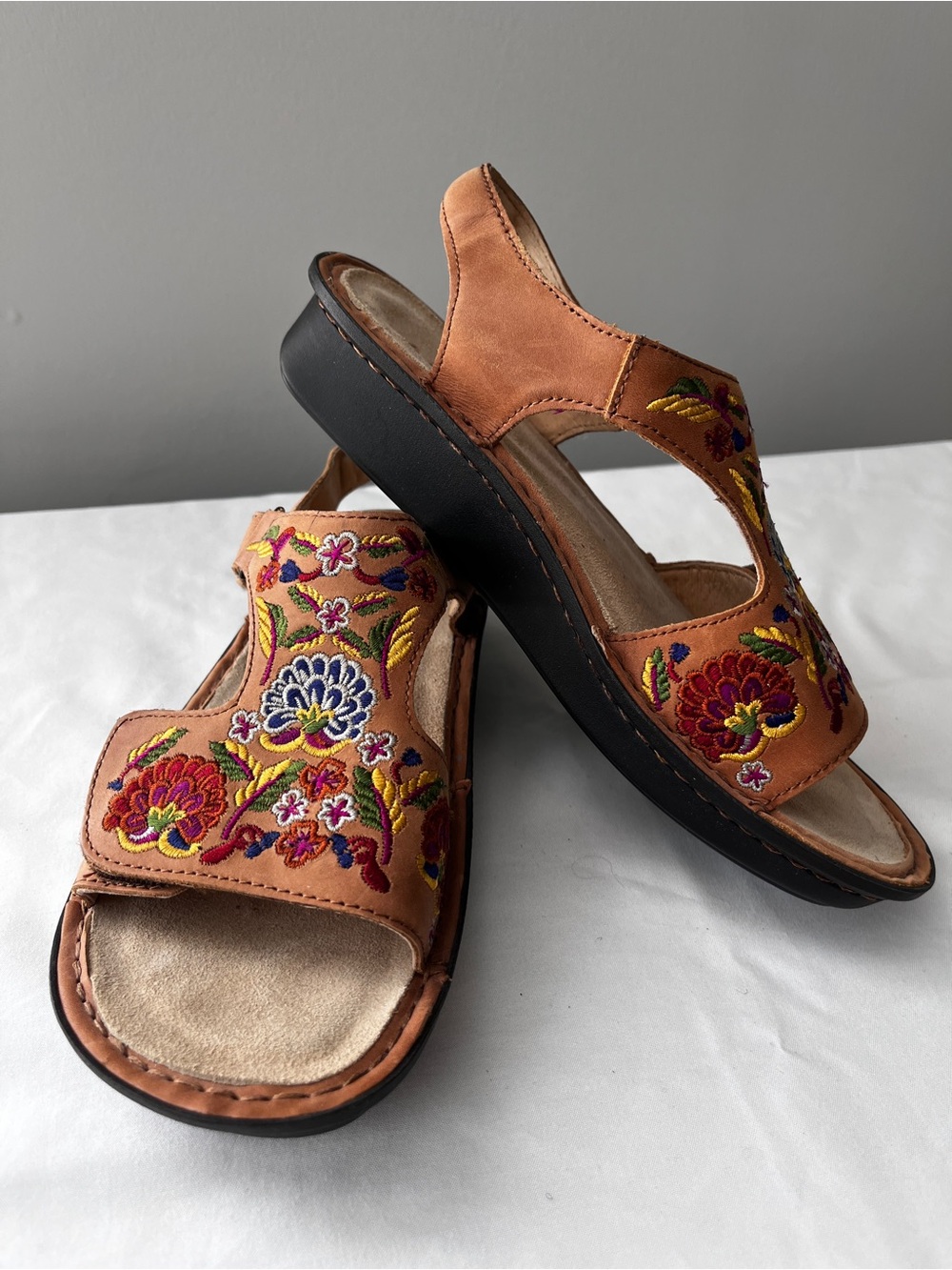 Alegria Viki Sandal Cognac‎ Needles & Pins Embroidered Boho VIK-647N Size EU 37
